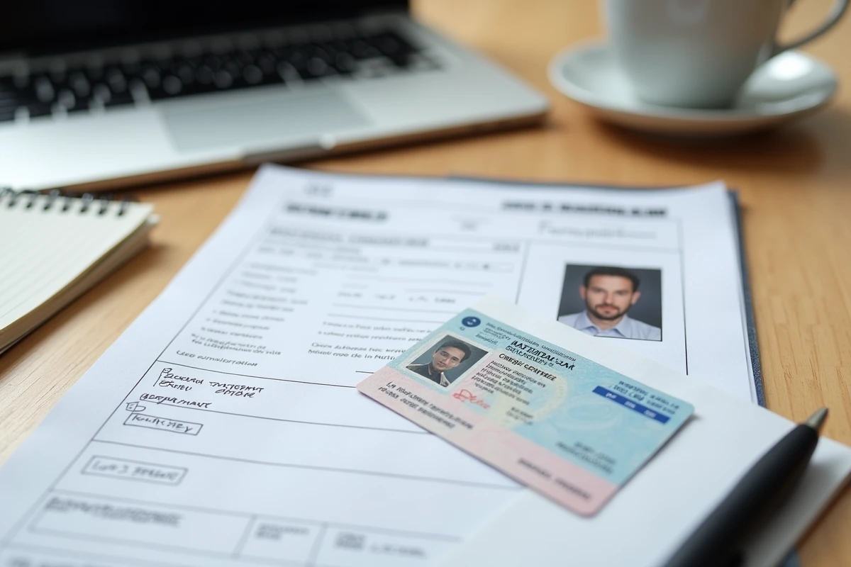 Dossier complet de demande de carte nationale d'identité posé sur un bureau