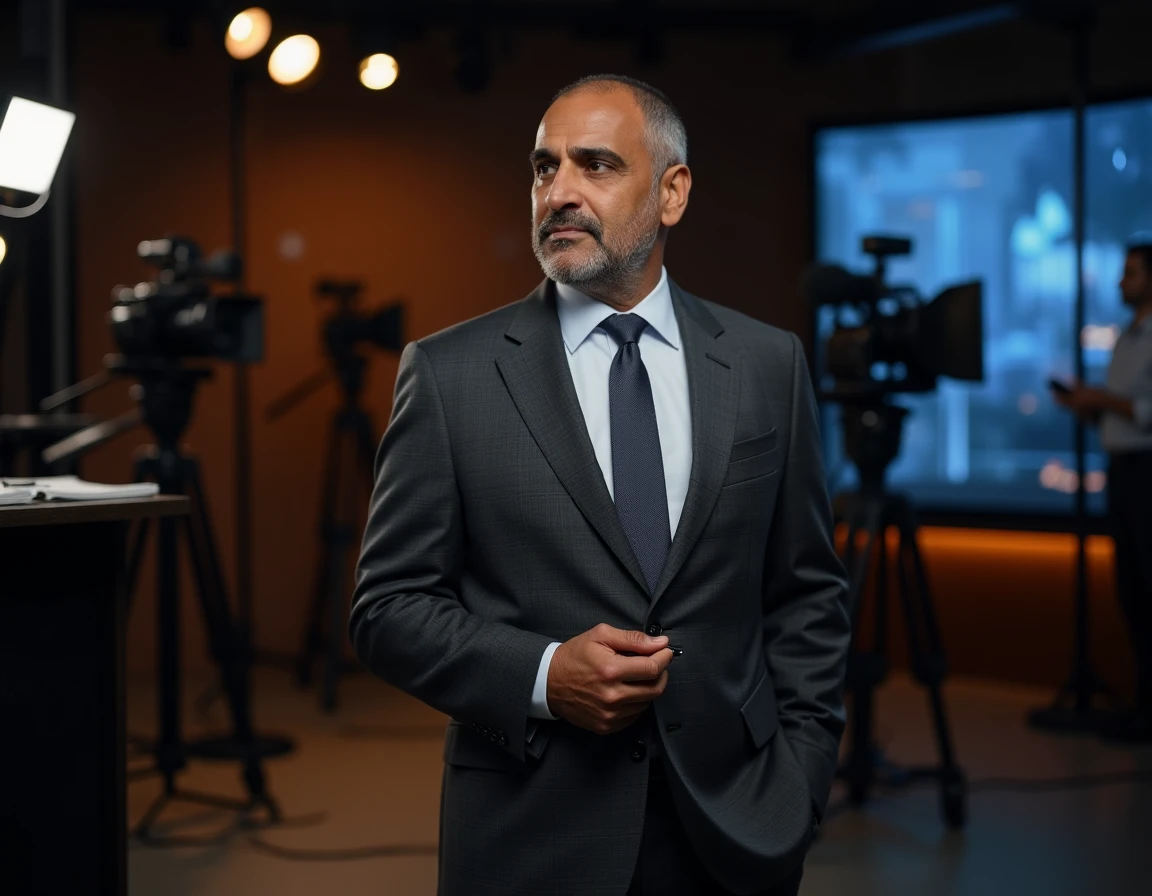 Homme en coulisses d'un plateau de télévision, évoquant la transition de Hicham Bendaoud de l'entrepreneuriat vers le monde des médias télévisés