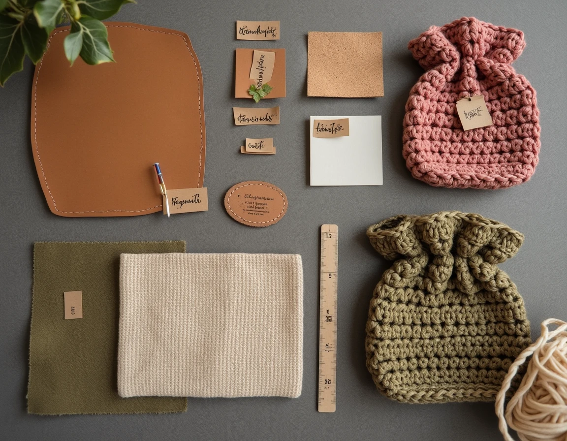 Vue à plat de différents matériaux rigides pour réaliser un fond solide dans un sac au crochet fait main